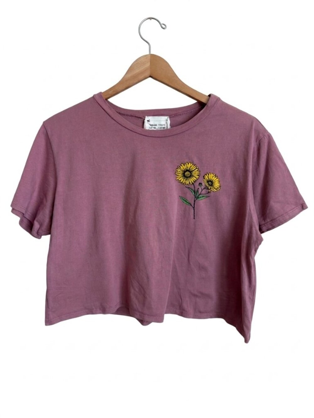 Sunflower Floral Graphic Crop Tee French Pastry Large Mauve Pink Quote T-Shirt
